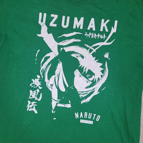 Naruto Uzumaki anime Green white Graphic T-Shirt men's size large small hole L - Picture 3 of 5
